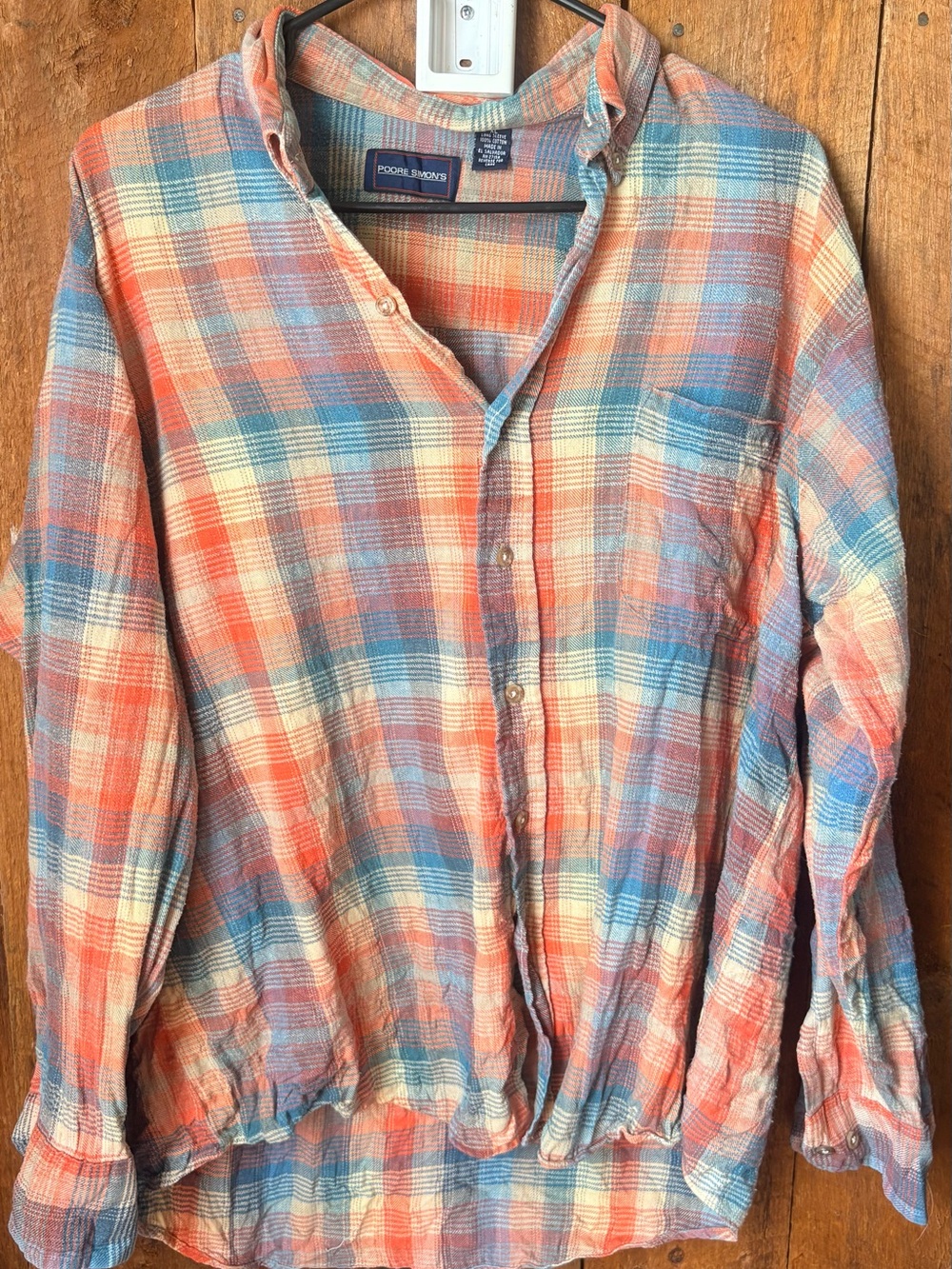 Pacific-Style Plaid Button-Down Shirt in Coral & Light Blue